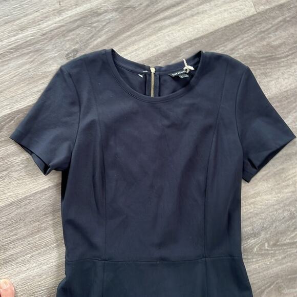 Club Monaco Black Navy Dress 12 Mini Chic Leather Trim Cocktail - Picture 5 of 9